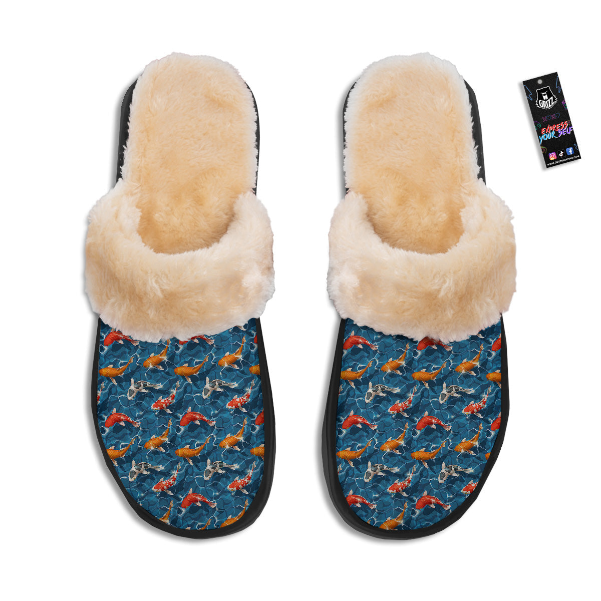 Koi Carps Print Pattern Slippers-grizzshop