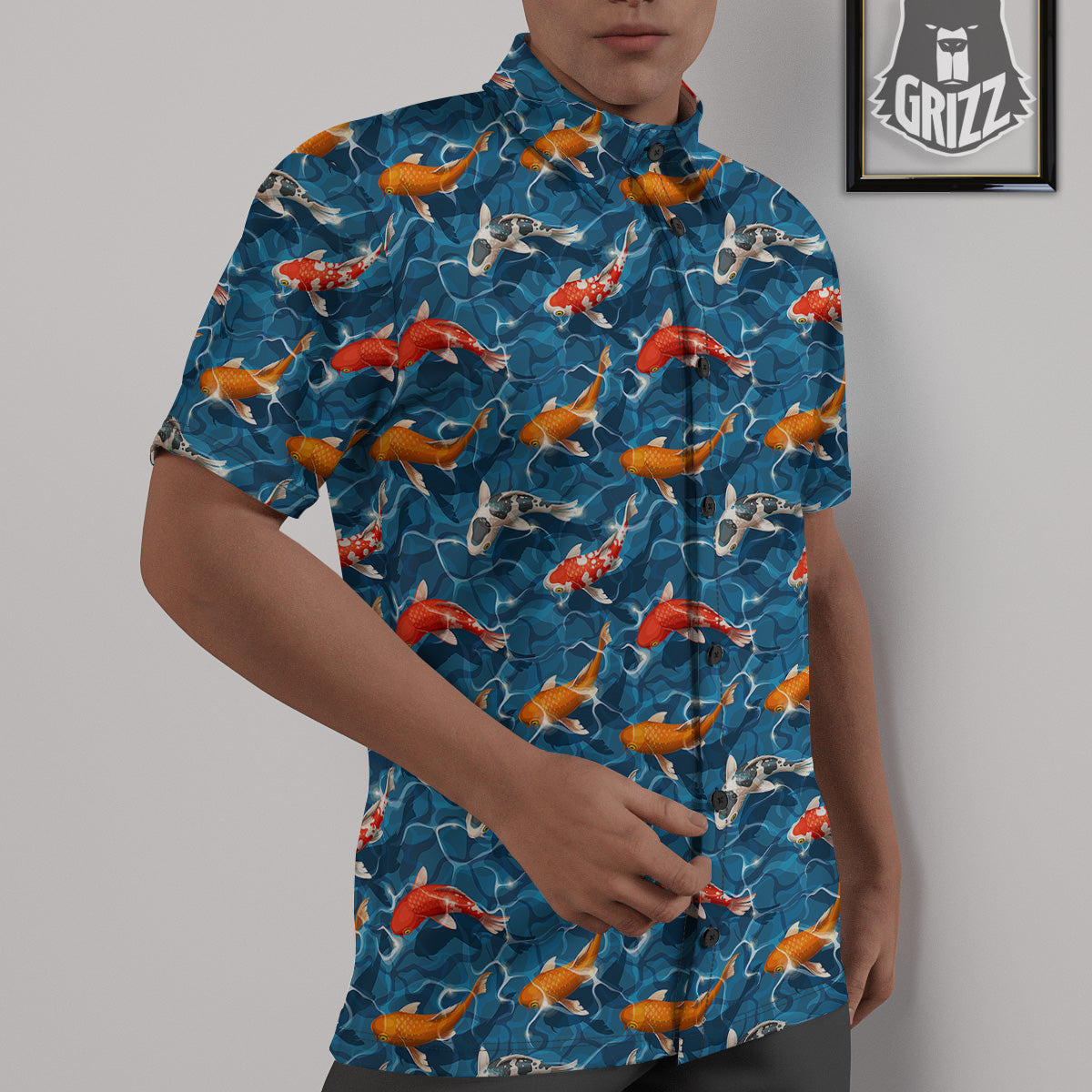 Koi Carps Print Pattern Untucked Shirts-grizzshop