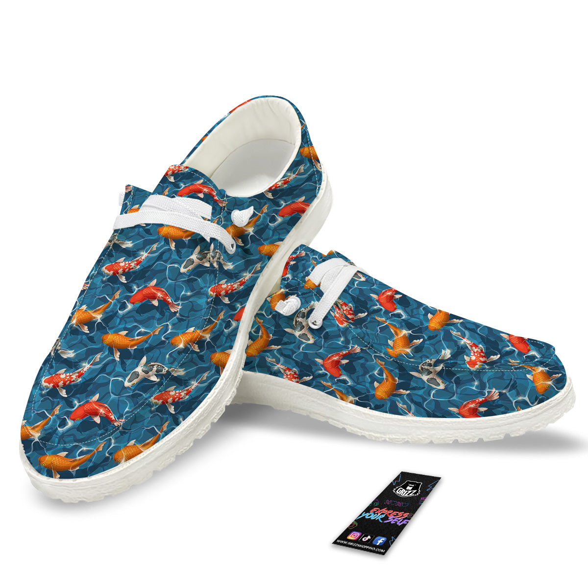 Koi Carps Print Pattern White Loafers-grizzshop