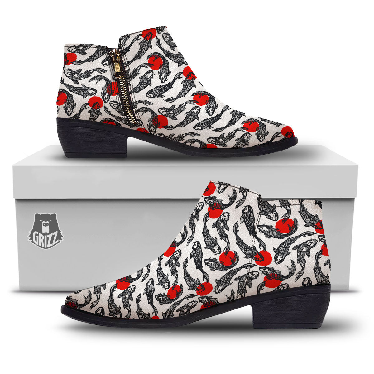 Koi Fish Carp Japanese Print Pattern Ankle Boots-grizzshop