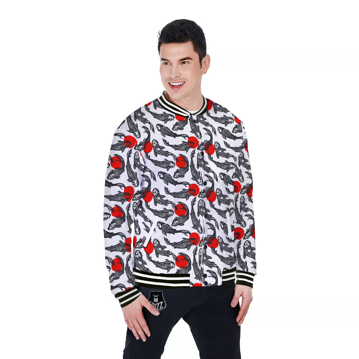 Koi Fish Carp Japanese Print Pattern Baseball Jacket-grizzshop
