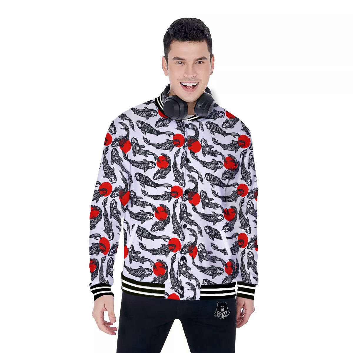 Koi Fish Carp Japanese Print Pattern Baseball Jacket-grizzshop