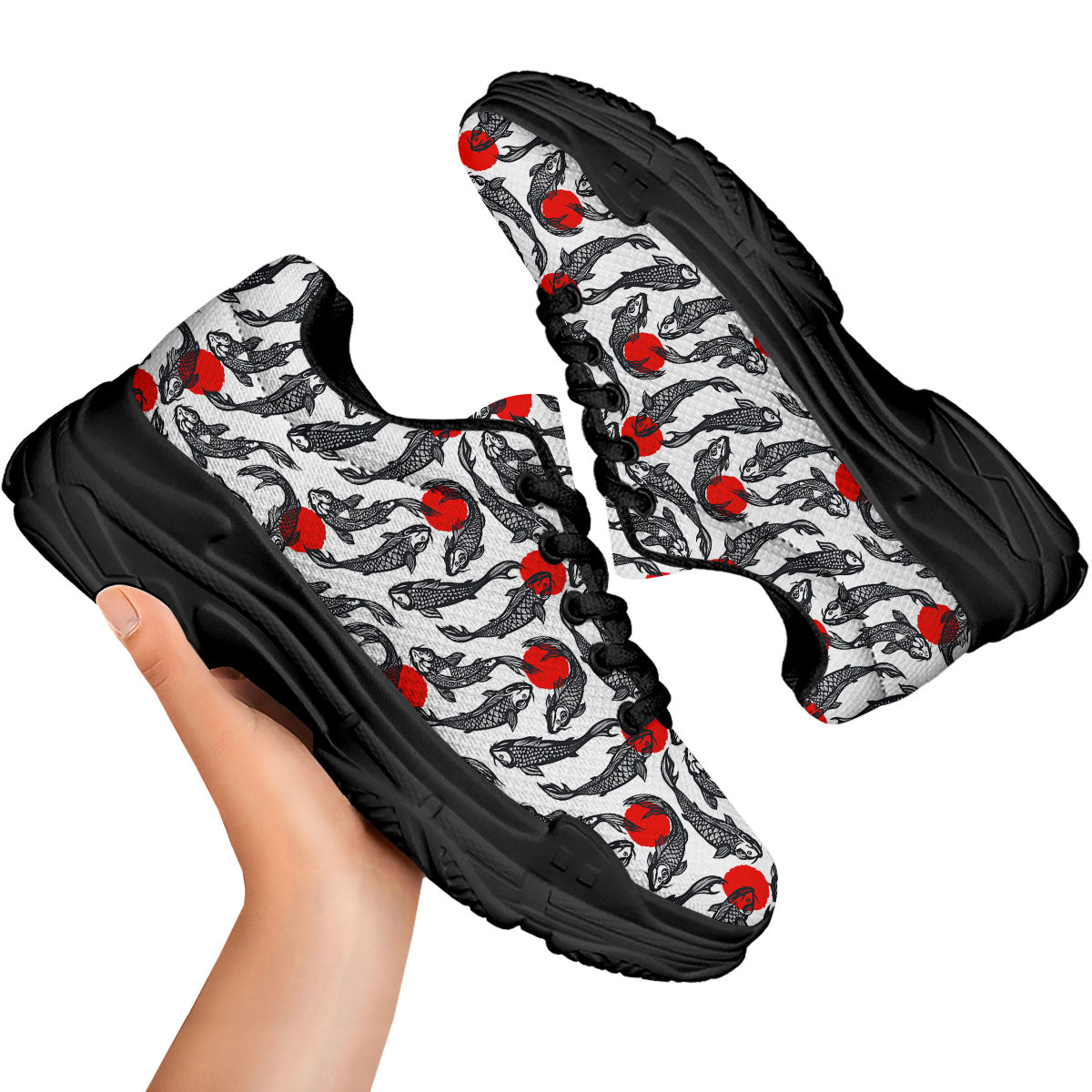 Koi Fish Carp Japanese Print Pattern Black Chunky Shoes-grizzshop