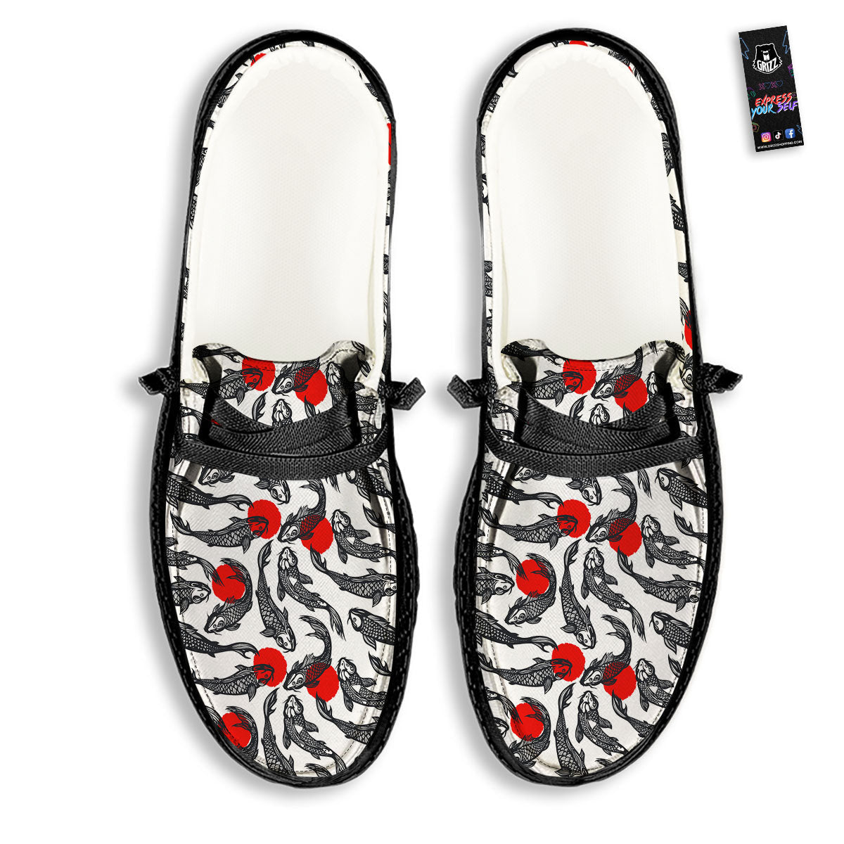 Koi Fish Carp Japanese Print Pattern Black Loafers-grizzshop