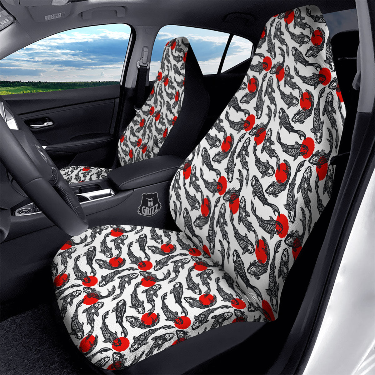 Koi Fish Carp Japanese Print Pattern Car Seat Covers-grizzshop