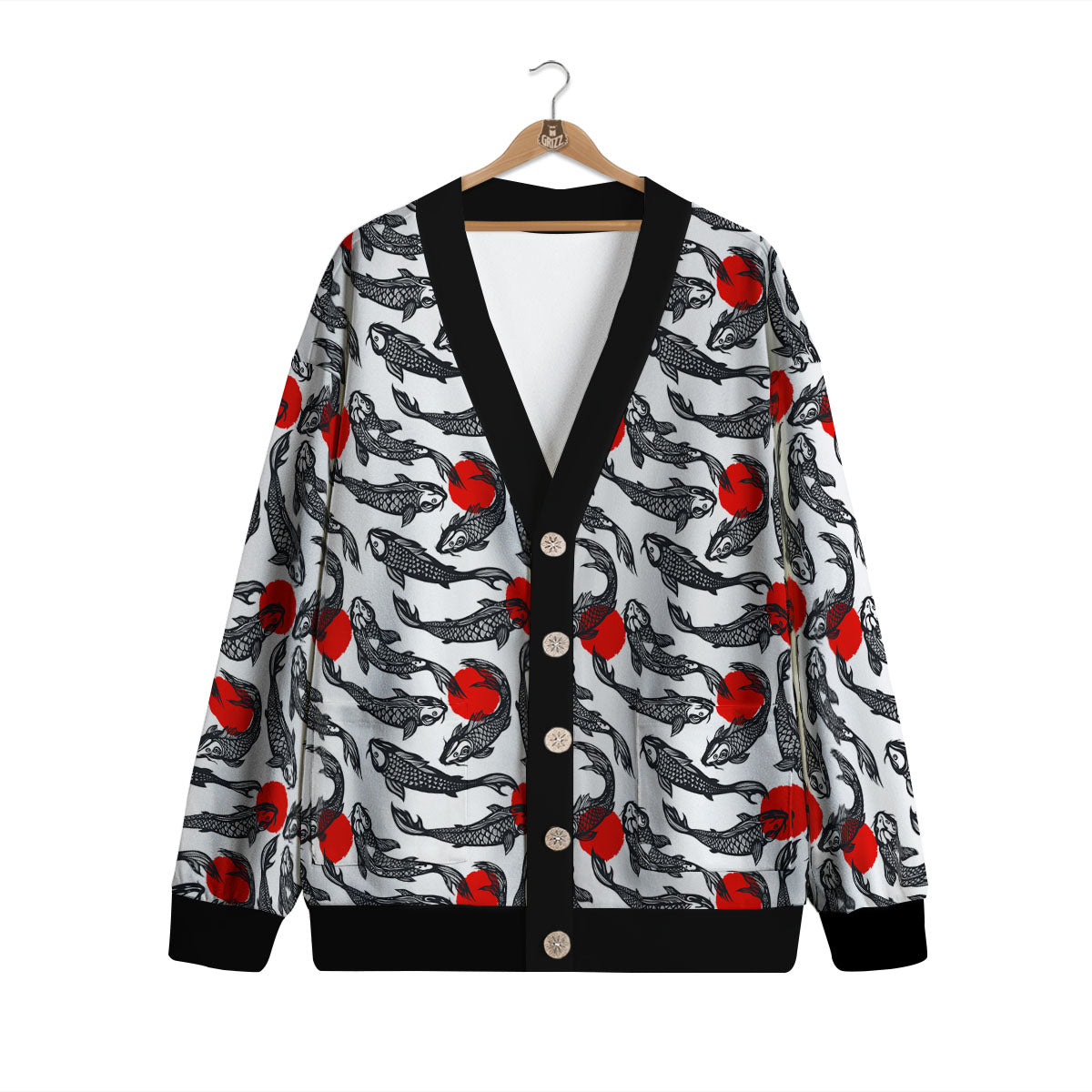 Koi Fish Carp Japanese Print Pattern Cardigan-grizzshop