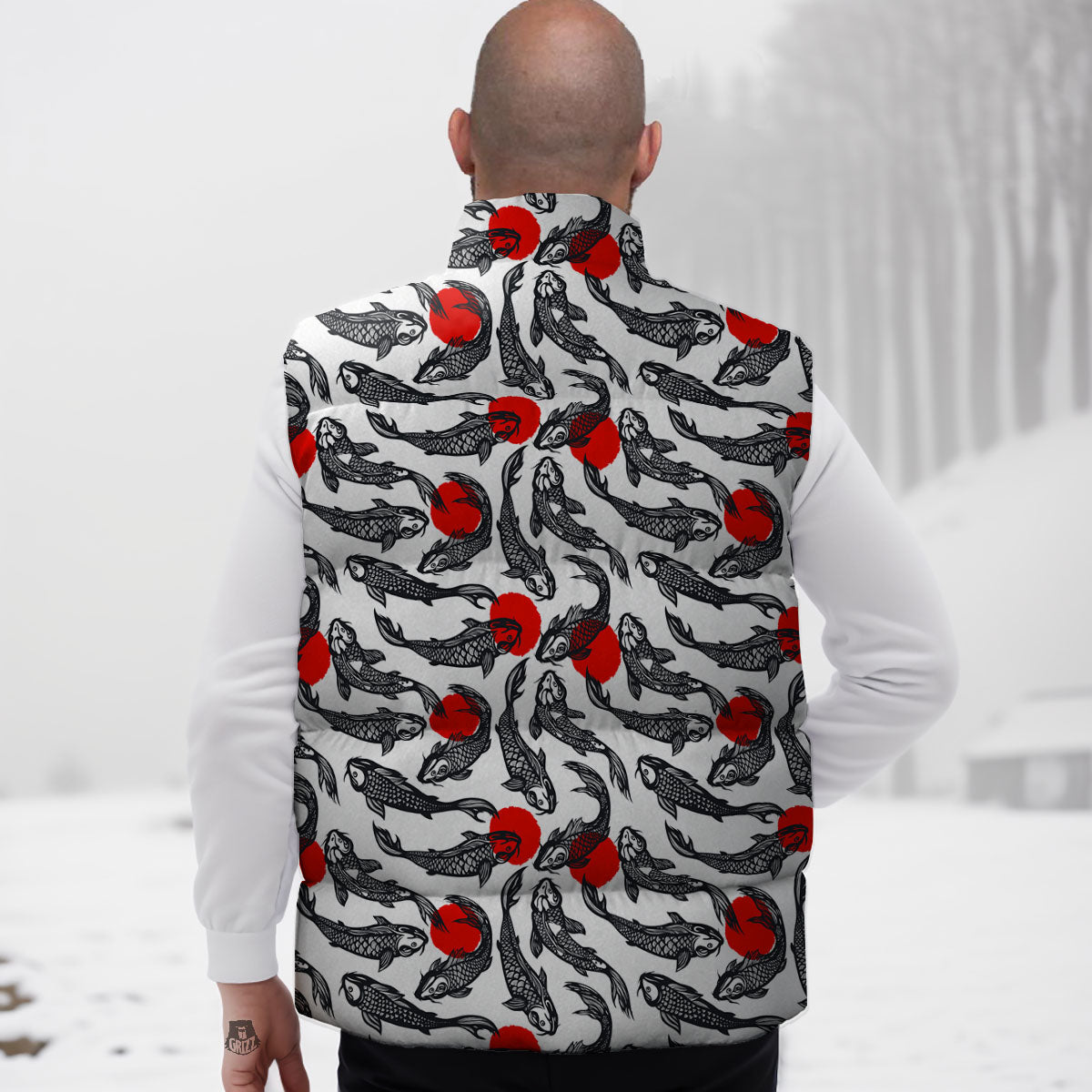Koi Fish Carp Japanese Print Pattern Down Vest