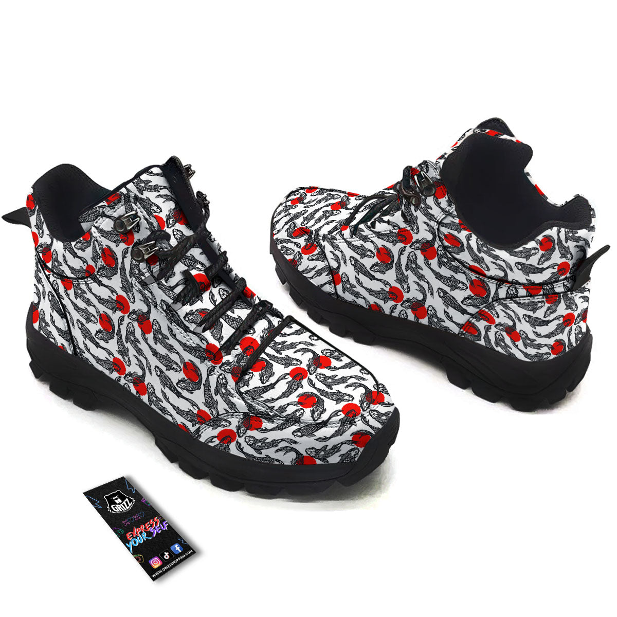 Koi Fish Carp Japanese Print Pattern Hiking Shoes-grizzshop