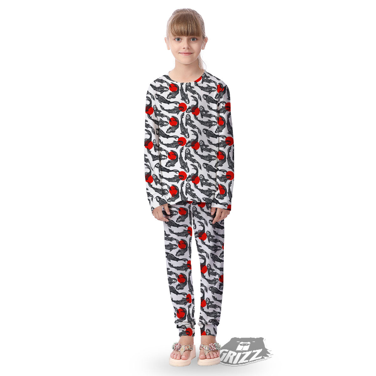 Koi Fish Carp Japanese Print Pattern Kid's Pajamas-grizzshop
