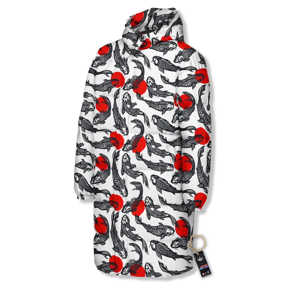 Koi Fish Carp Japanese Print Pattern Long Down Jacket-grizzshop