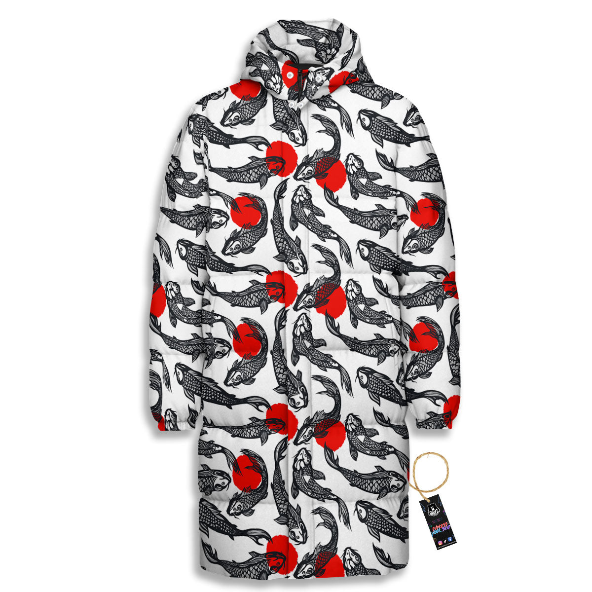 Koi Fish Carp Japanese Print Pattern Long Down Jacket-grizzshop