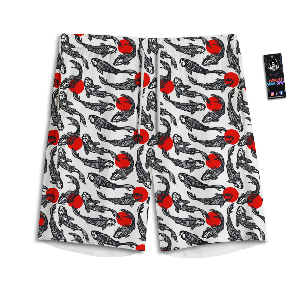 Koi Fish Carp Japanese Print Pattern Men's Athletic Shorts