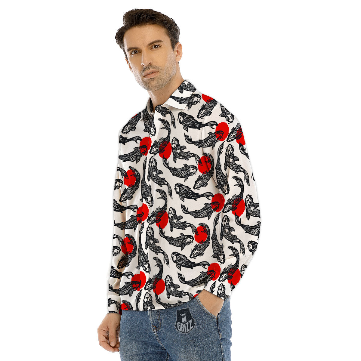 Koi Fish Carp Japanese Print Pattern Men's Dress Shirts-grizzshop