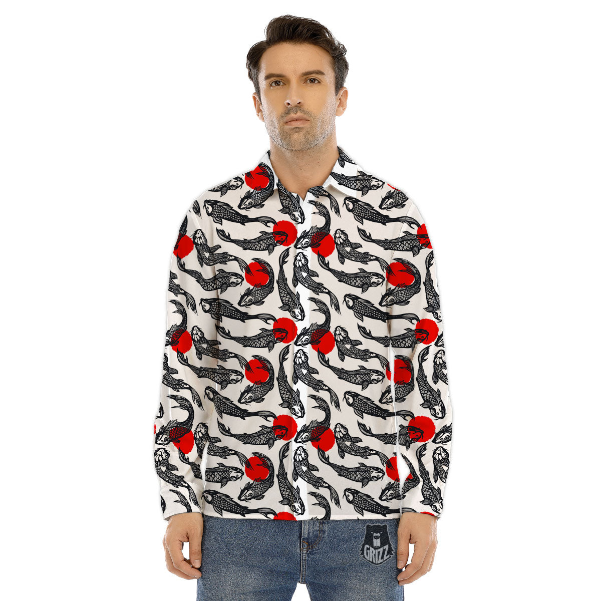 Koi Fish Carp Japanese Print Pattern Men's Dress Shirts-grizzshop