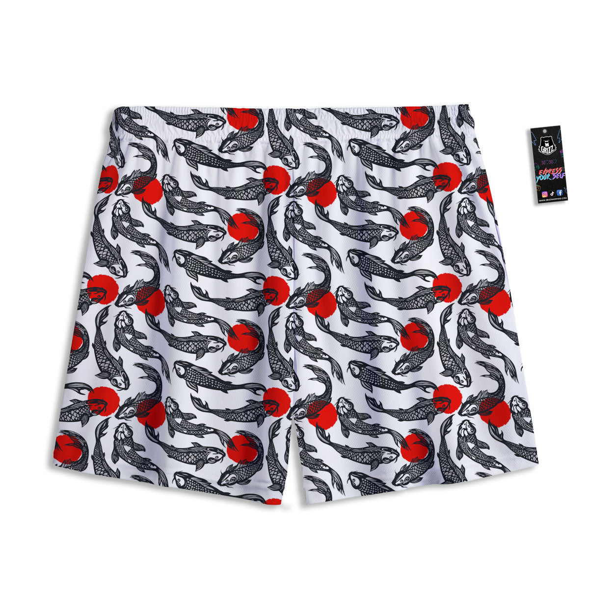 Koi Fish Carp Japanese Print Pattern Mesh Shorts