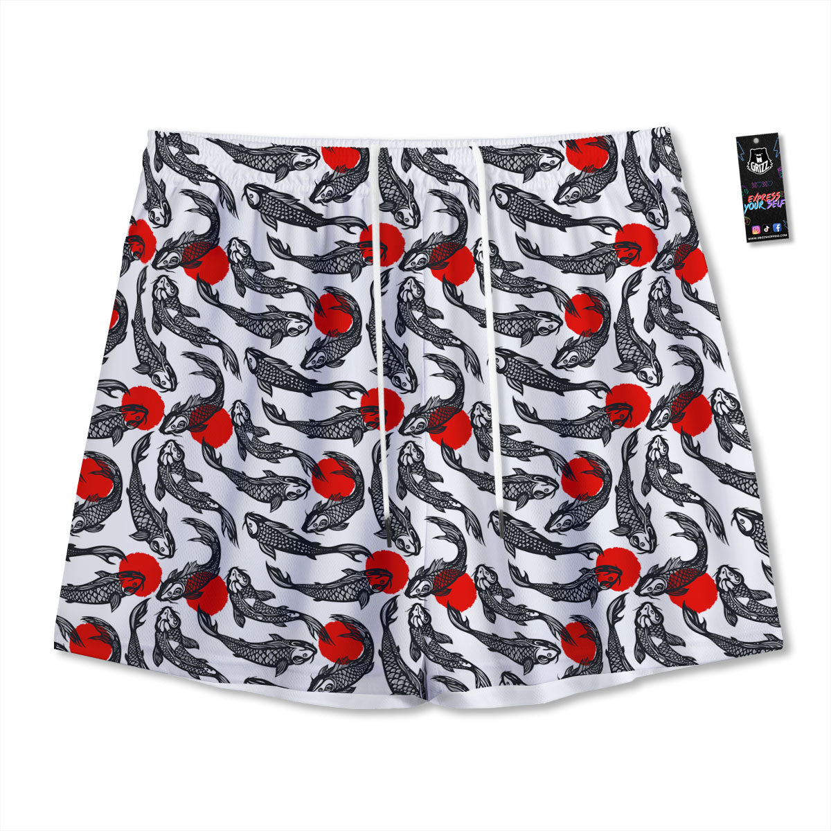 Koi Fish Carp Japanese Print Pattern Mesh Shorts