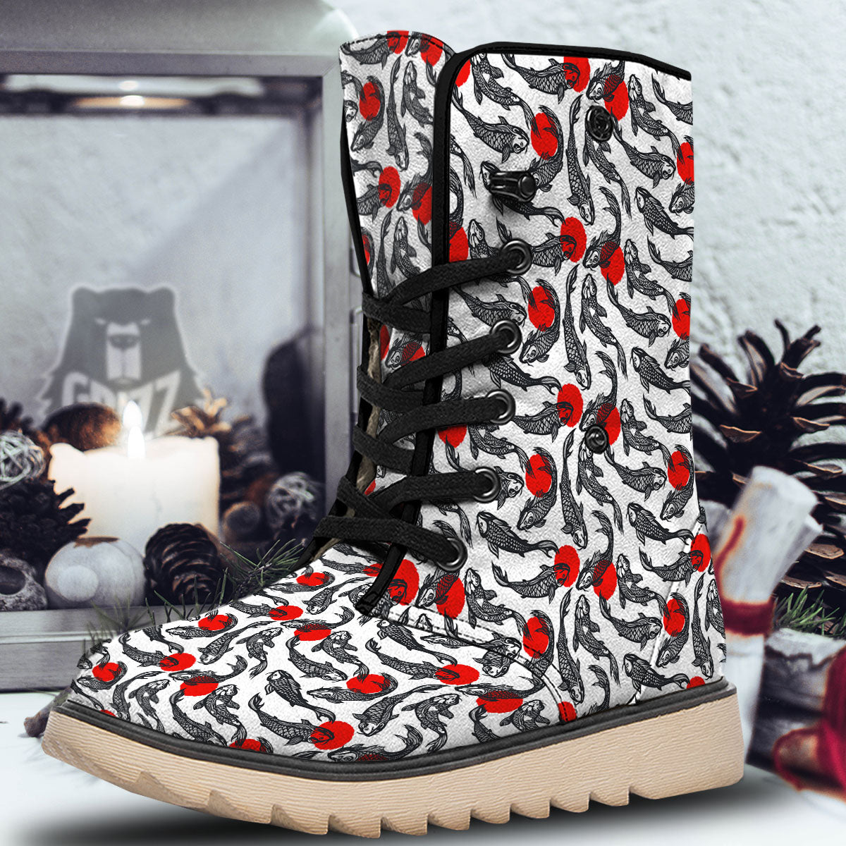Koi Fish Carp Japanese Print Pattern Snow Boots-grizzshop