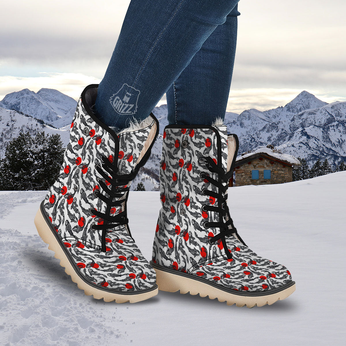 Koi Fish Carp Japanese Print Pattern Snow Boots-grizzshop
