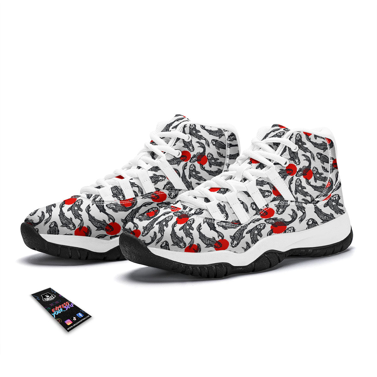 Koi Fish Carp Japanese Print Pattern White Bball Shoes-grizzshop