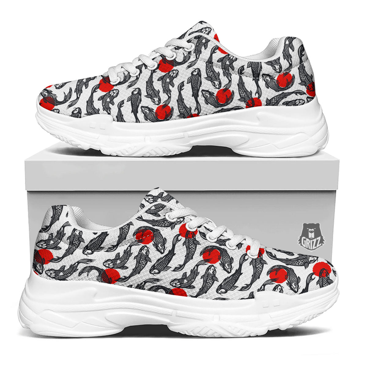 Koi Fish Carp Japanese Print Pattern White Chunky Shoes-grizzshop