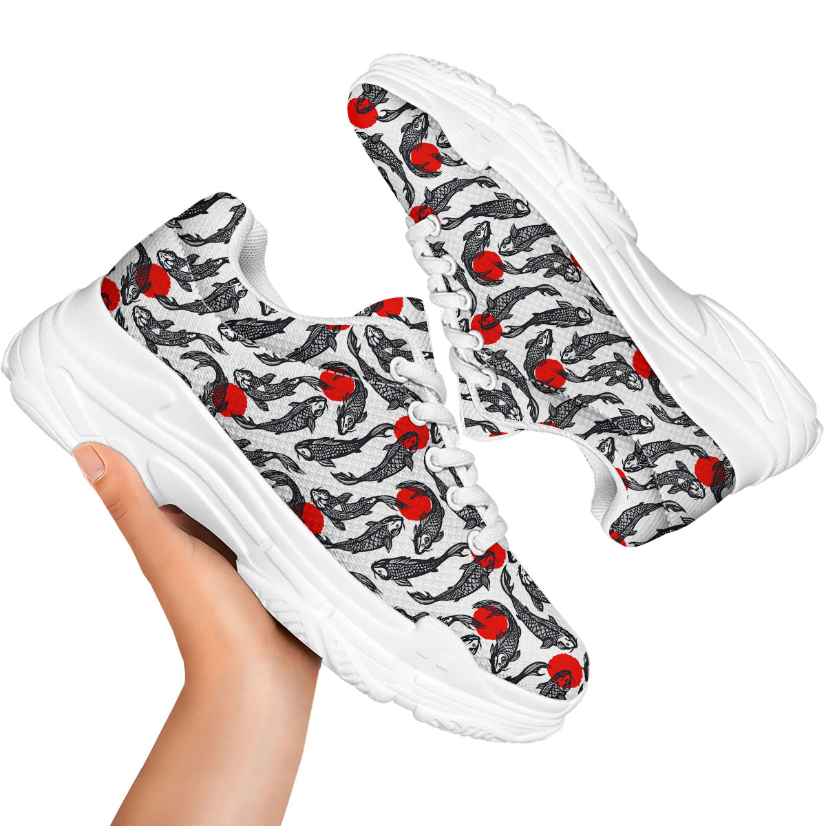 Koi Fish Carp Japanese Print Pattern White Chunky Shoes-grizzshop