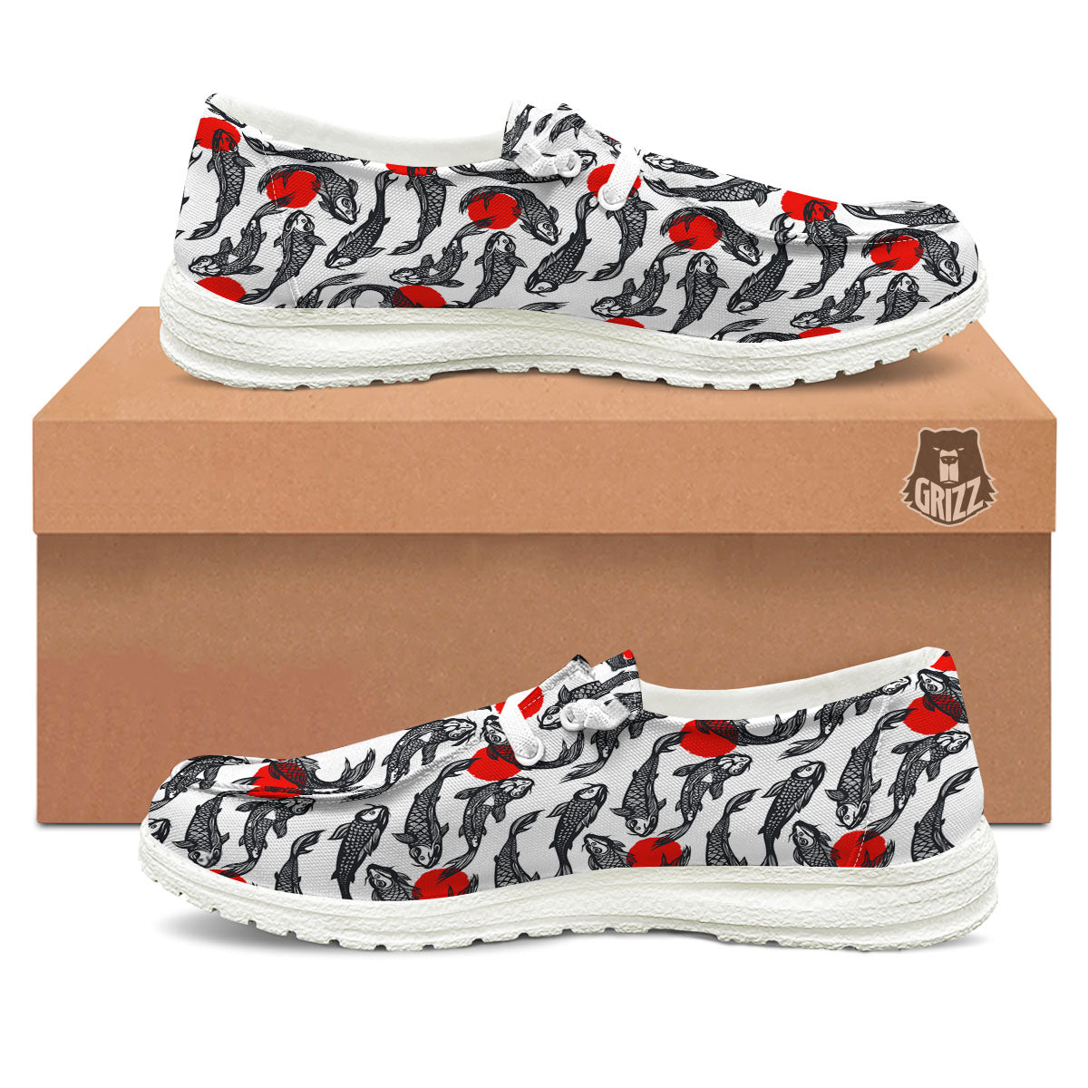 Koi Fish Carp Japanese Print Pattern White Loafers-grizzshop