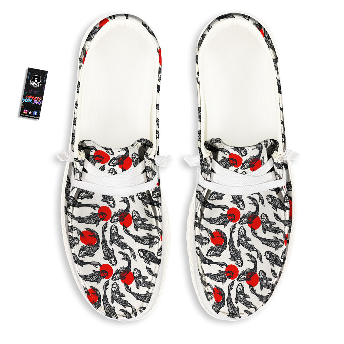 Koi Fish Carp Japanese Print Pattern White Loafers-grizzshop