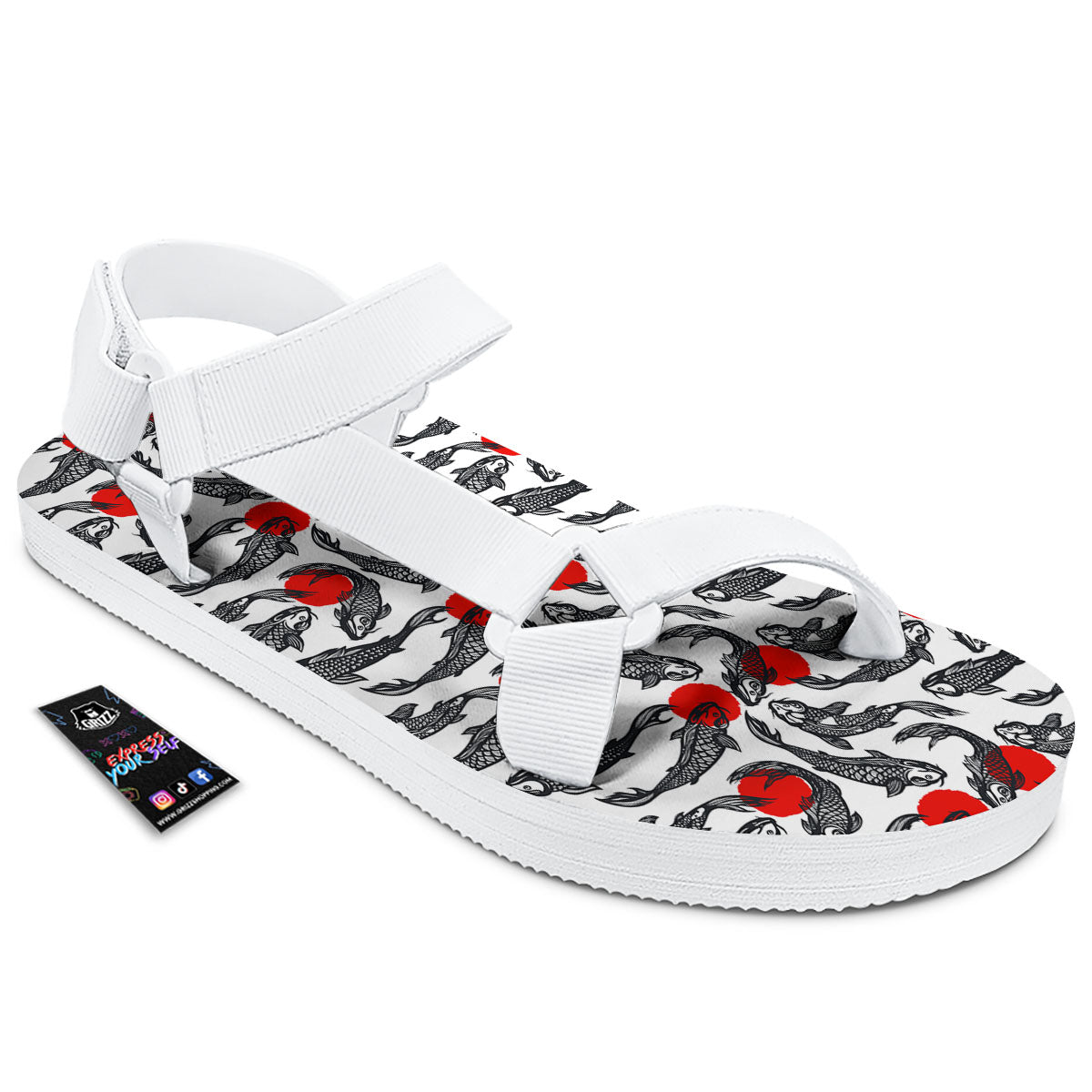 Koi Fish Carp Japanese Print Pattern White Open Toe Sandals-grizzshop