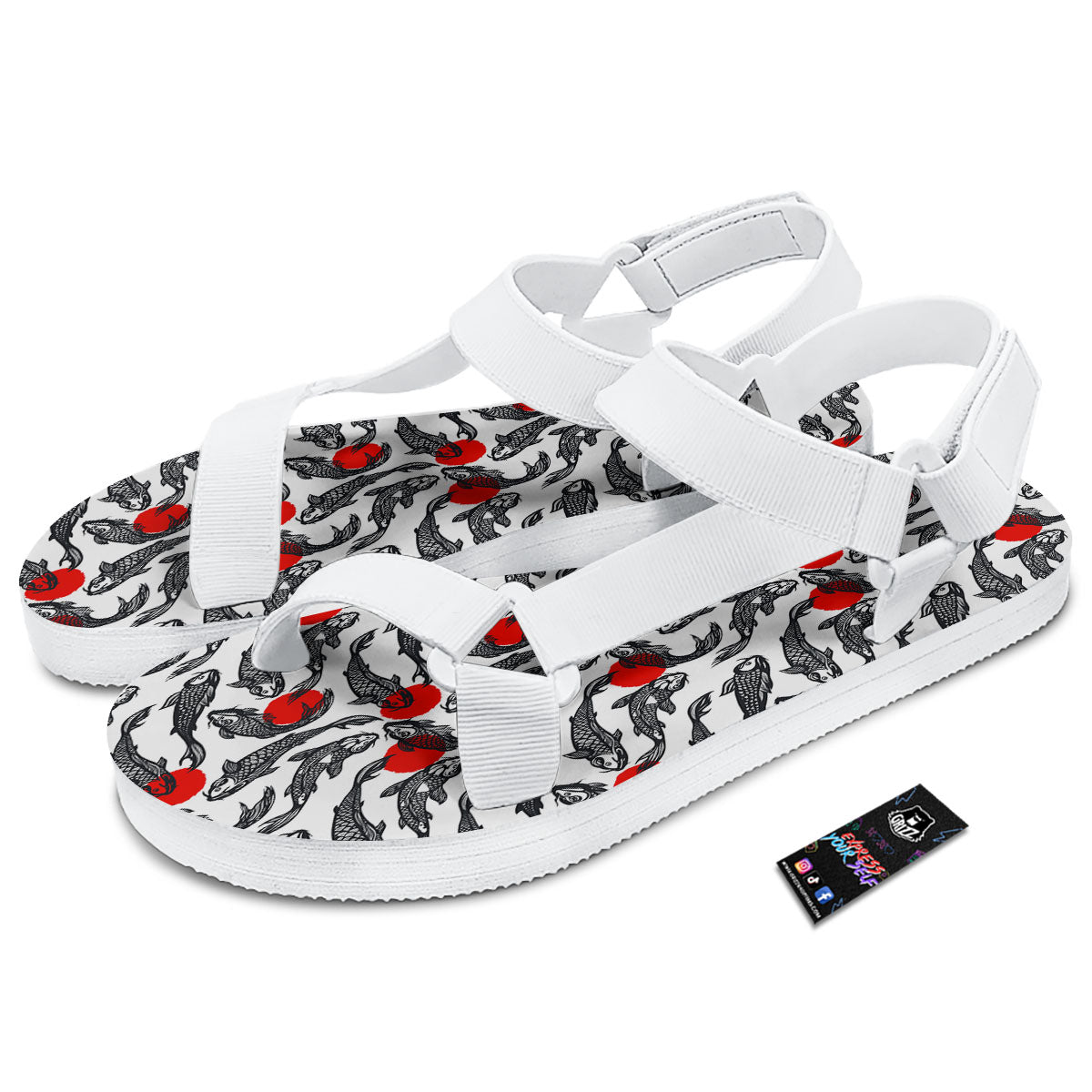 Koi Fish Carp Japanese Print Pattern White Open Toe Sandals-grizzshop