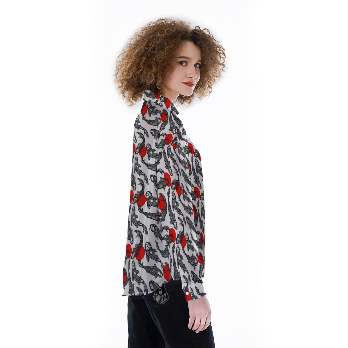 Koi Fish Carp Japanese Print Pattern Women's Long Sleeve Shirts-grizzshop