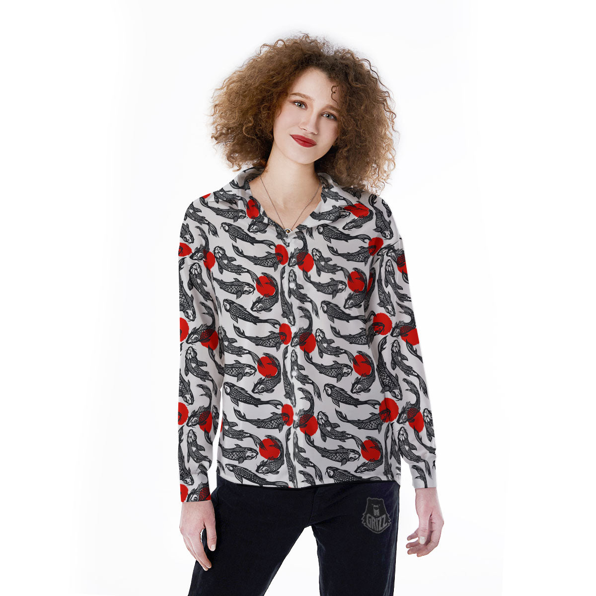 Koi Fish Carp Japanese Print Pattern Women's Long Sleeve Shirts-grizzshop