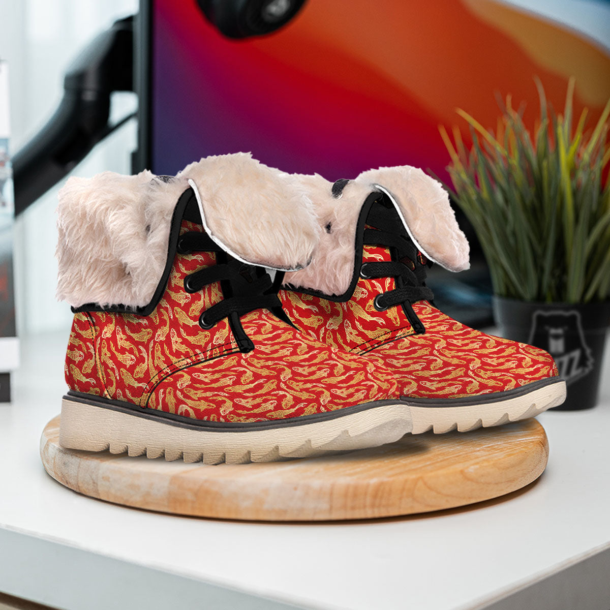 Koi Fish Chinese Print Pattern Snow Boots-grizzshop