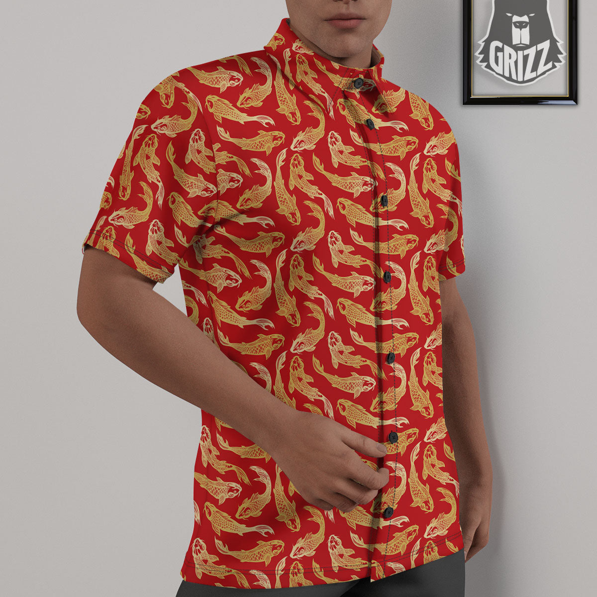 Koi Fish Chinese Print Pattern Untucked Shirts-grizzshop