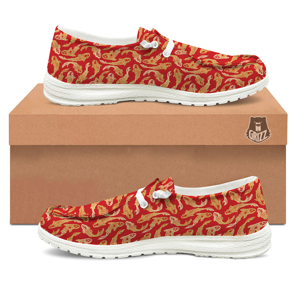 Koi Fish Chinese Print Pattern White Loafers-grizzshop