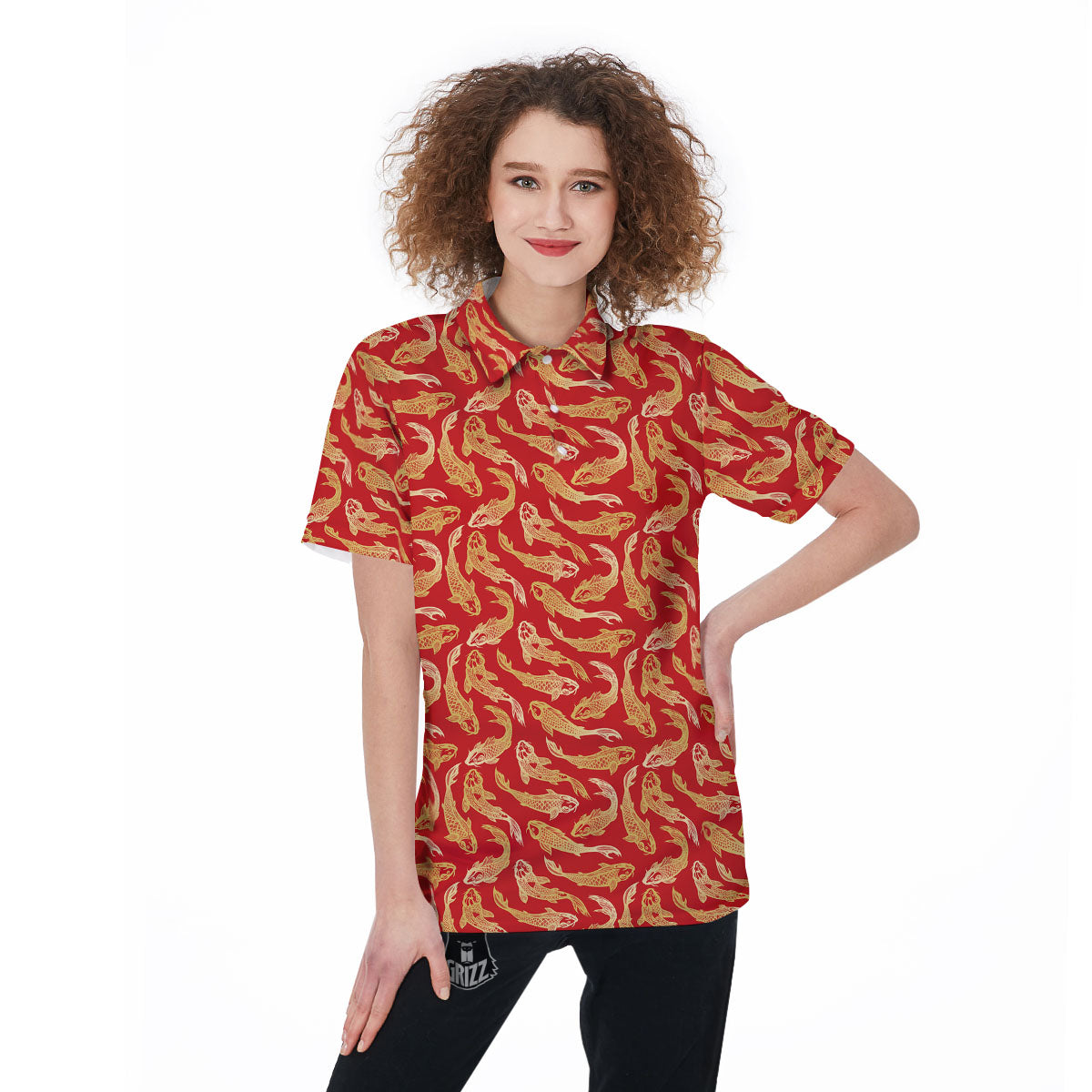 Koi Fish Chinese Print Pattern Women's Golf Shirts-grizzshop