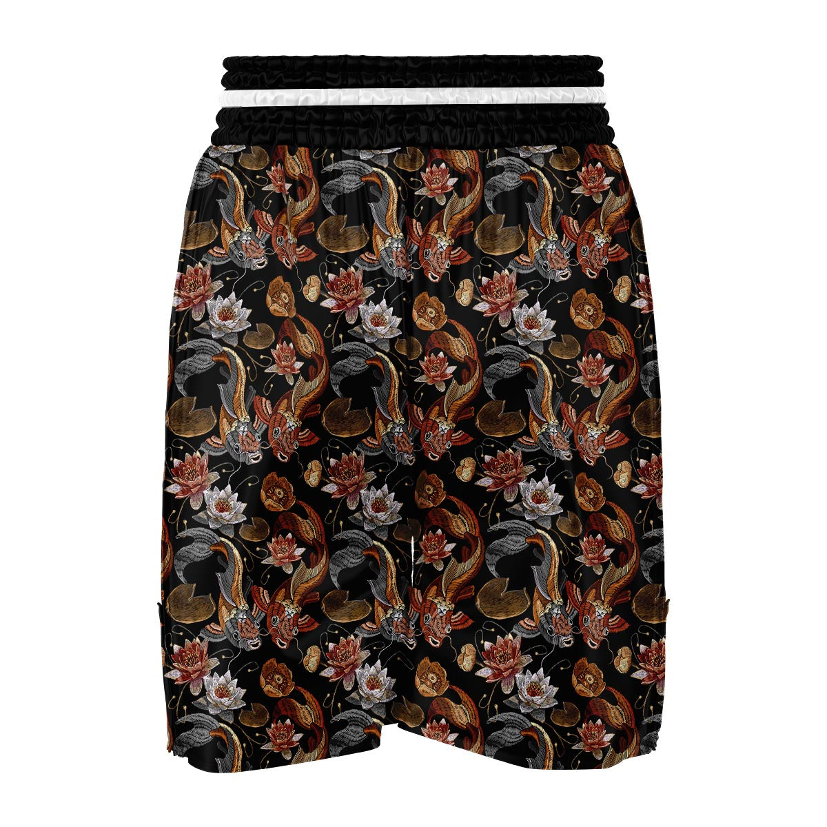 Koi Fish Crochet Lotus Pattern Print Boxing Shorts-grizzshop