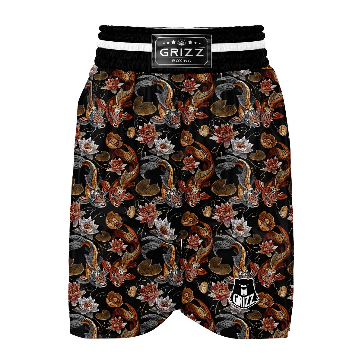 Koi Fish Crochet Lotus Pattern Print Boxing Shorts-grizzshop