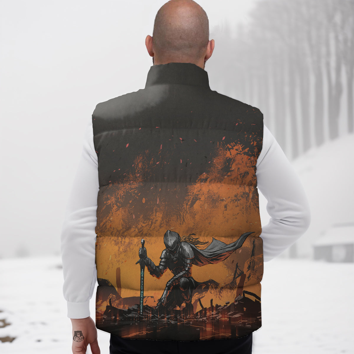 Koi Fish Crochet Lotus Pattern Print Down Vest