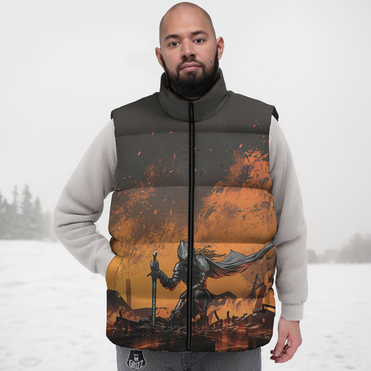Koi Fish Crochet Lotus Pattern Print Down Vest