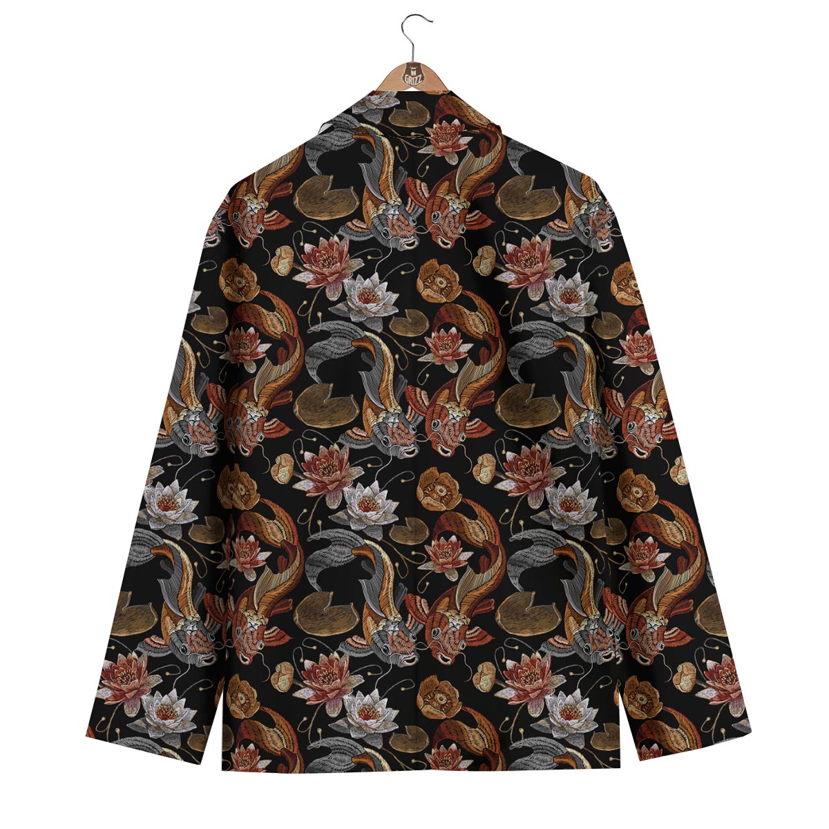 Koi Fish Crochet Lotus Pattern Print Men's Blazer-grizzshop