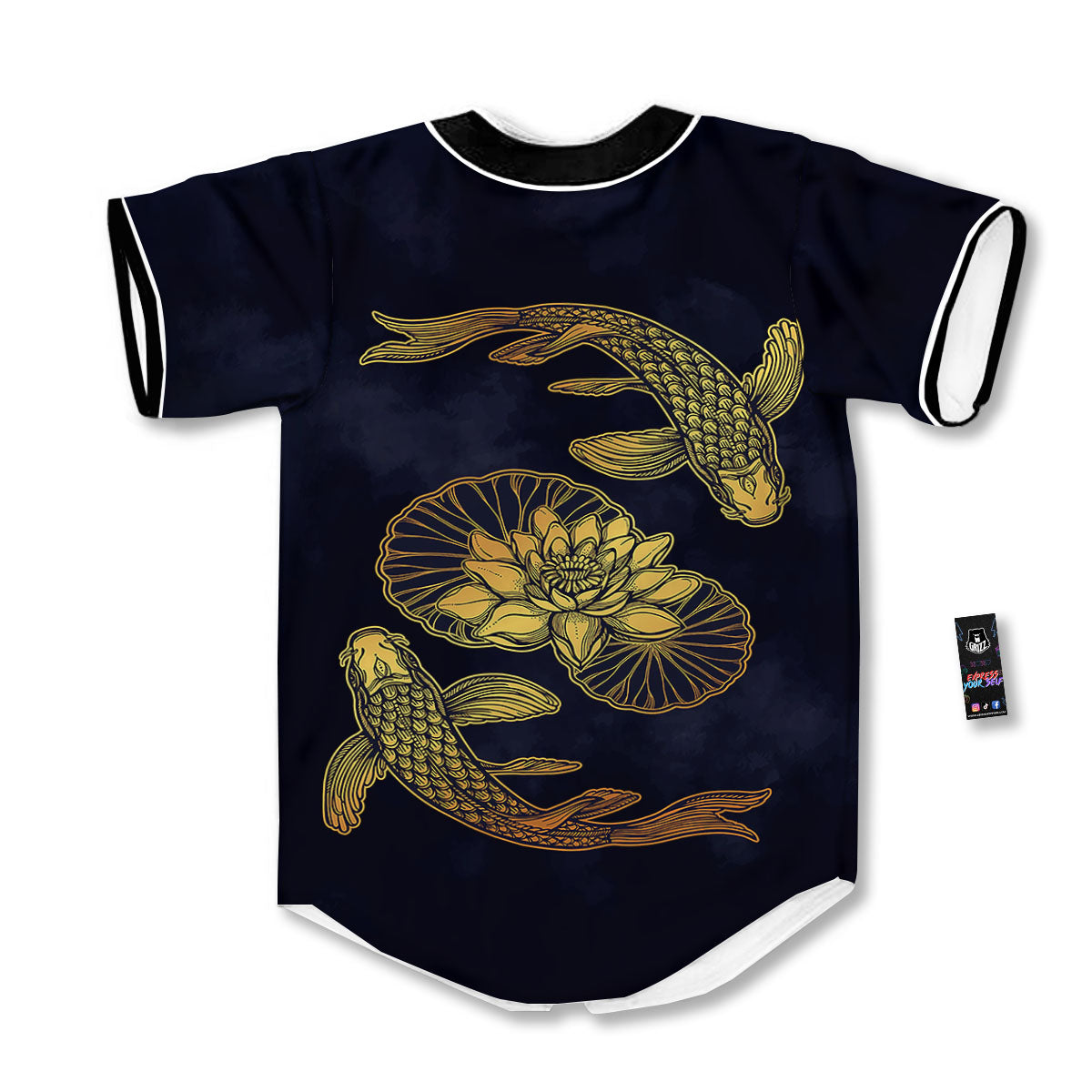Koi Fish Golden Spiritual Print Baseball Jersey-grizzshop