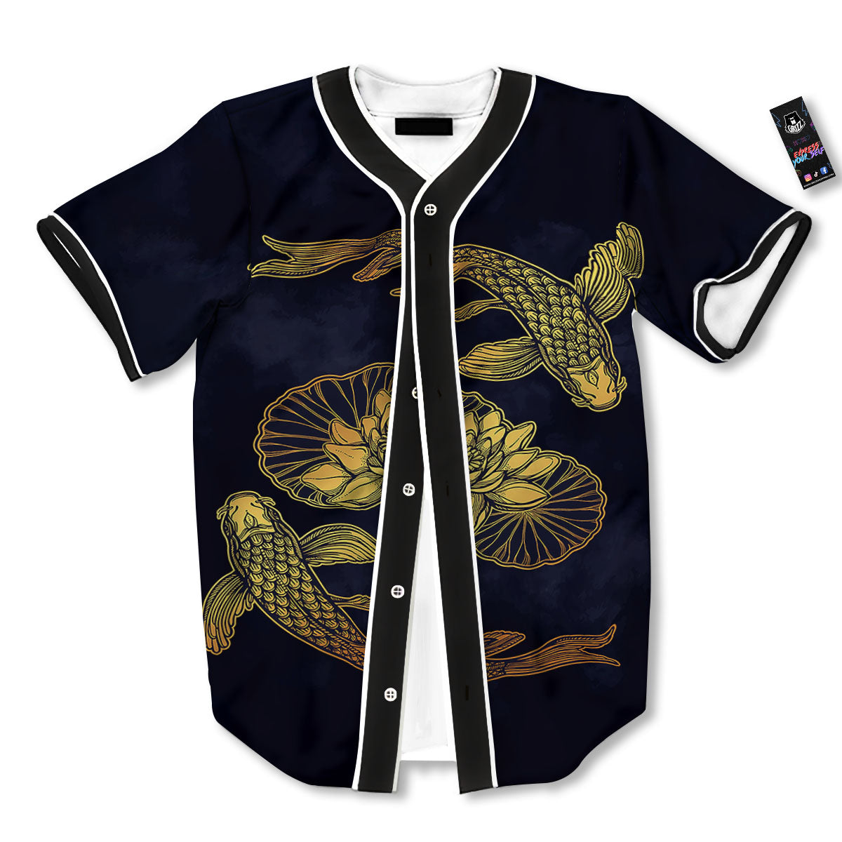 Koi Fish Golden Spiritual Print Baseball Jersey-grizzshop