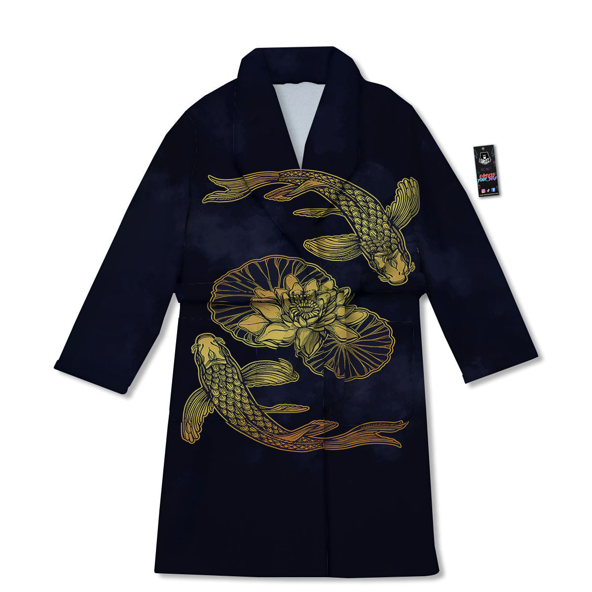 Koi Fish Golden Spiritual Print Bathrobe-grizzshop