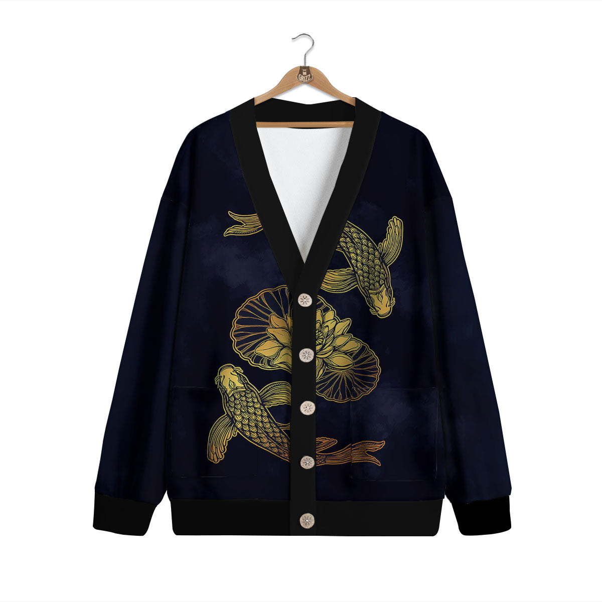 Koi Fish Golden Spiritual Print Cardigan-grizzshop