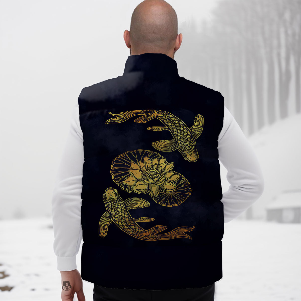 Koi Fish Golden Spiritual Print Down Vest