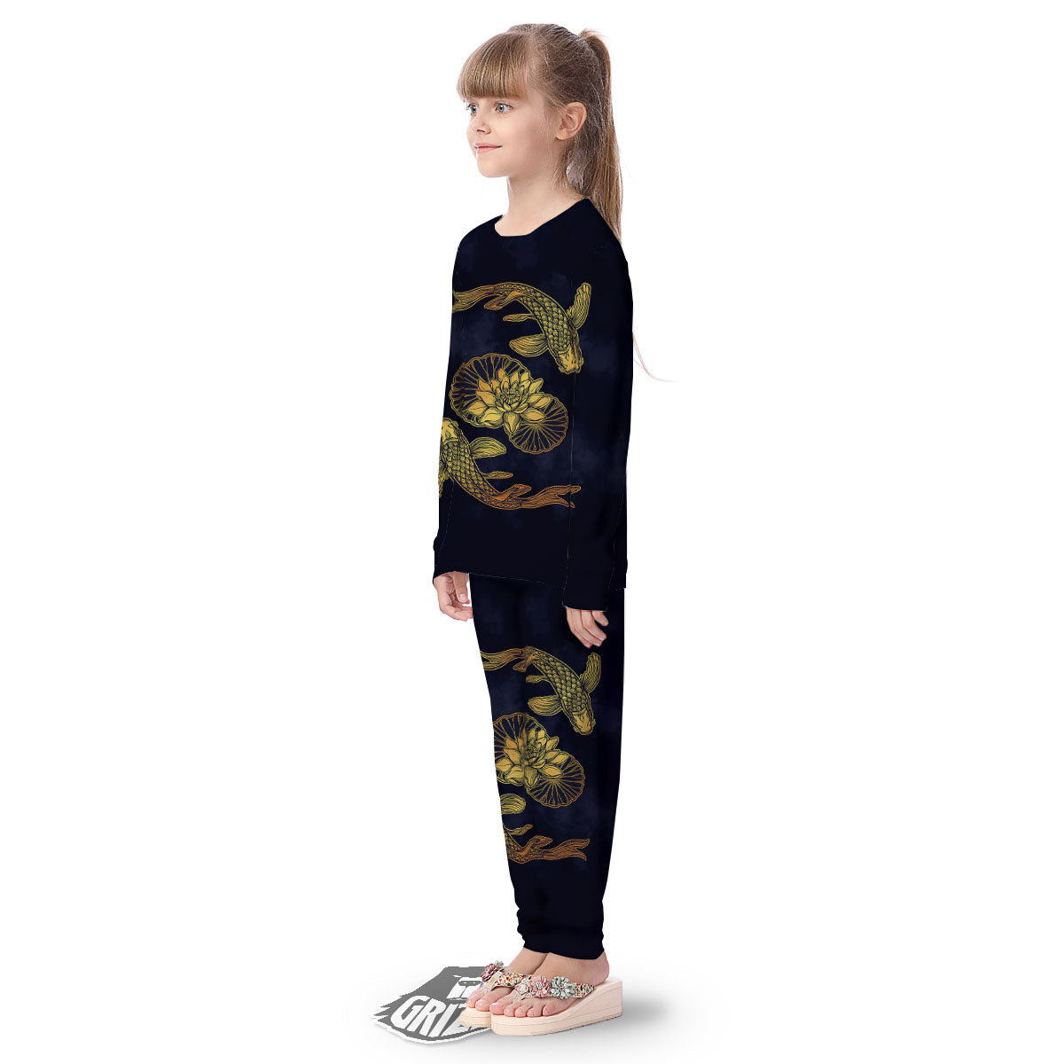 Koi Fish Golden Spiritual Print Kid's Pajamas-grizzshop