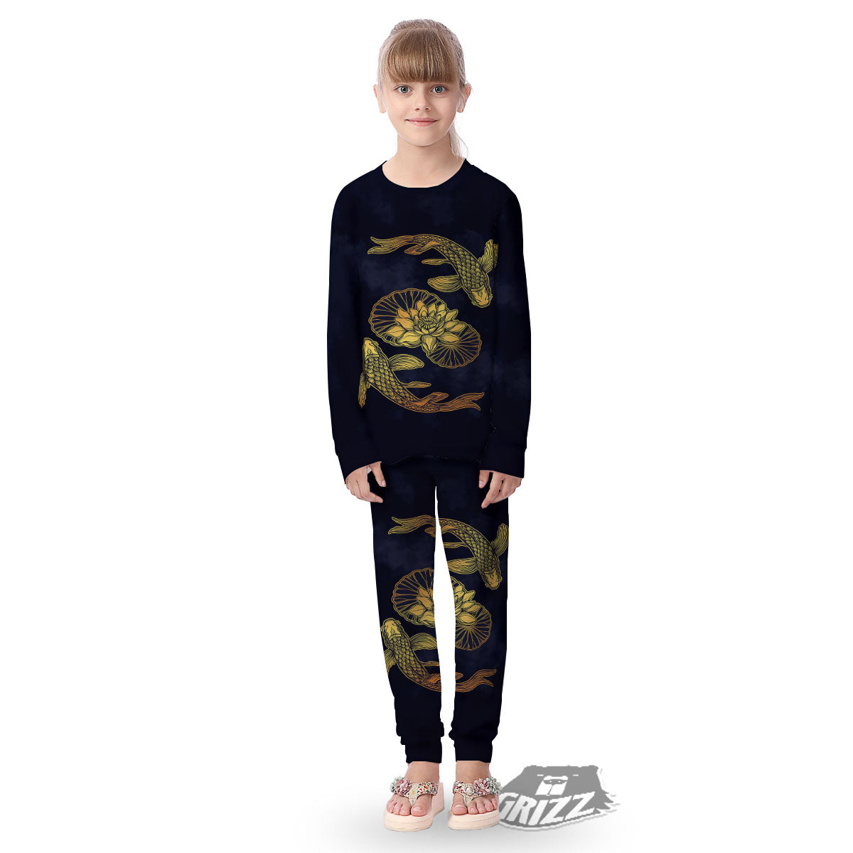 Koi Fish Golden Spiritual Print Kid's Pajamas-grizzshop