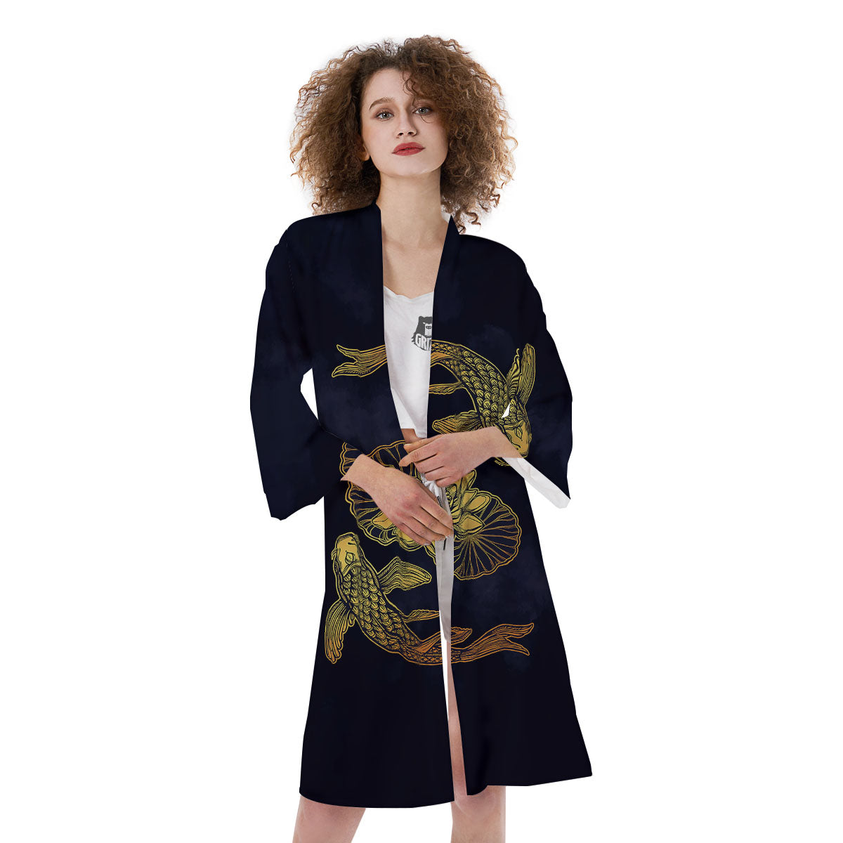 Koi Fish Golden Spiritual Print Kimono-grizzshop