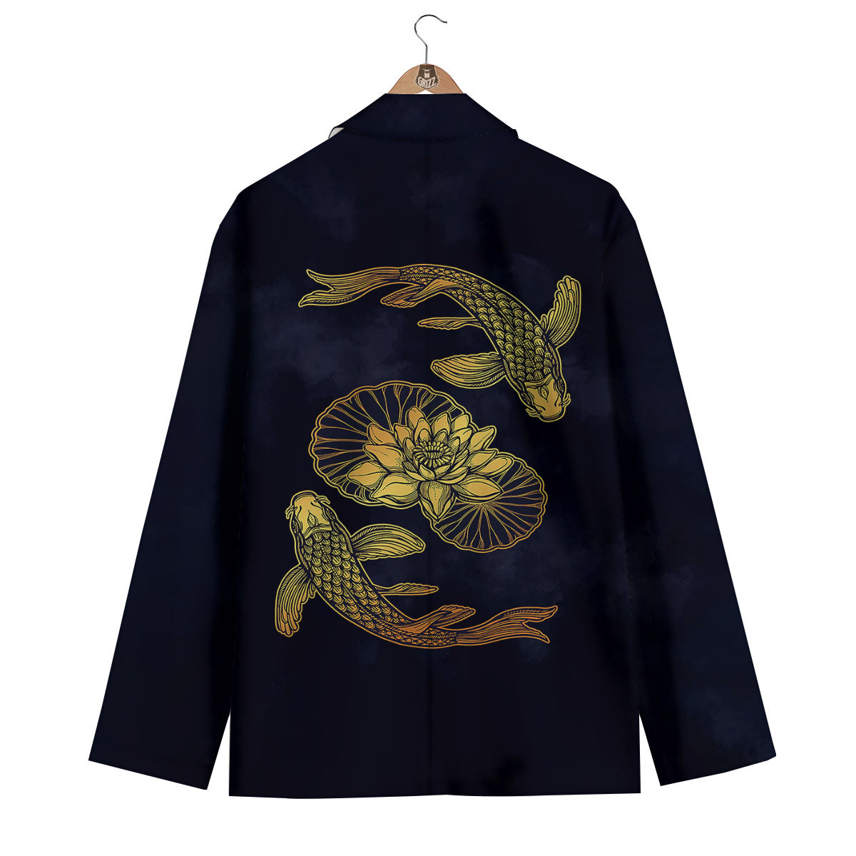 Koi Fish Golden Spiritual Print Men's Blazer-grizzshop