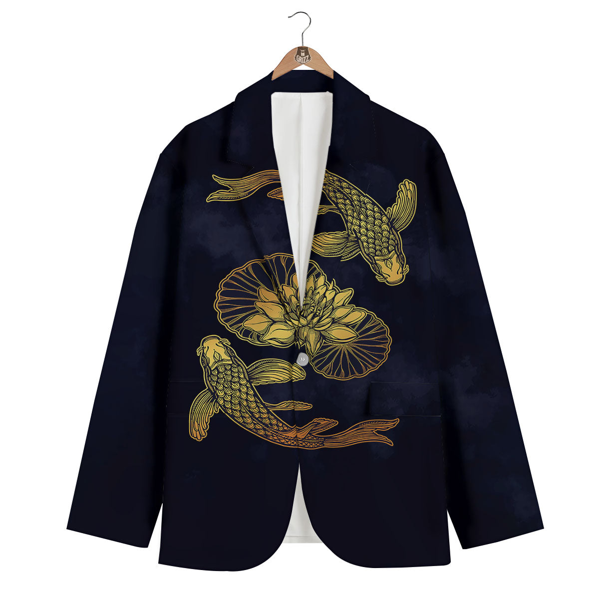 Koi Fish Golden Spiritual Print Men's Blazer-grizzshop